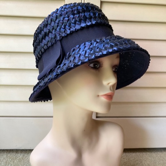 1950\'s Navy Blue Candy Straw Cloche Hat main image 12